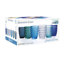 Villa d'Este Home Wassergläser Geometrie Ocean - Blau - 350 ml - 6 Stück