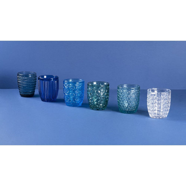 Villa d'Este Home Wassergläser Geometrie Ocean - Blau - 350 ml - 6 Stück