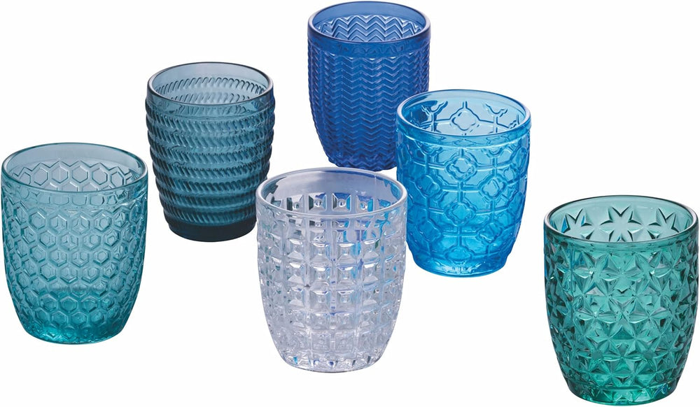 Villa d'Este Home Wassergläser Geometrie Ocean - Blau - 350 ml - 6 Stück