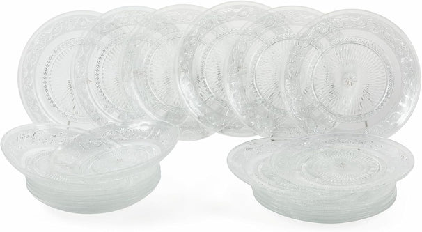 Villa d'Este Home Geschirrset Imperial Glas 18-teilig / 6 Personen - 6 Speiseteller, 6 Frühstücksteller und 6 Suppenteller