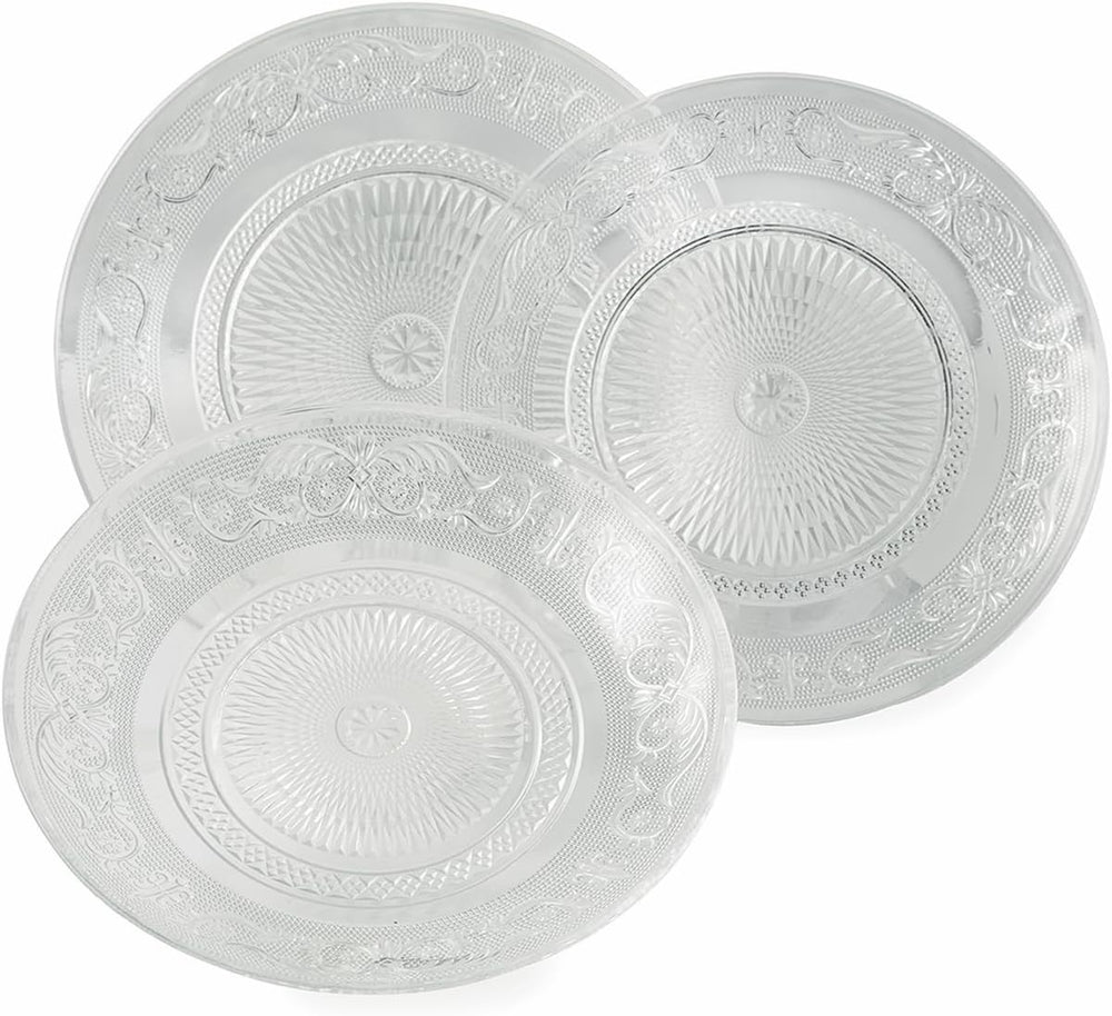Villa d'Este Home Geschirrset Imperial Glas 18-teilig / 6 Personen - 6 Speiseteller, 6 Frühstücksteller und 6 Suppenteller
