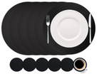 Cookinglife 6 Platzsets + 6 Untersetzer - Rund - Veganes Leder - Schwarz - 12 Stück