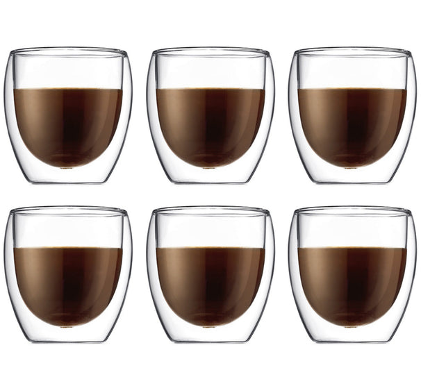 Bodum Doppeltwandige Kaffee- und Teegläser Pavina - Patentiertes Ventil - 250 ml - 6 Stück