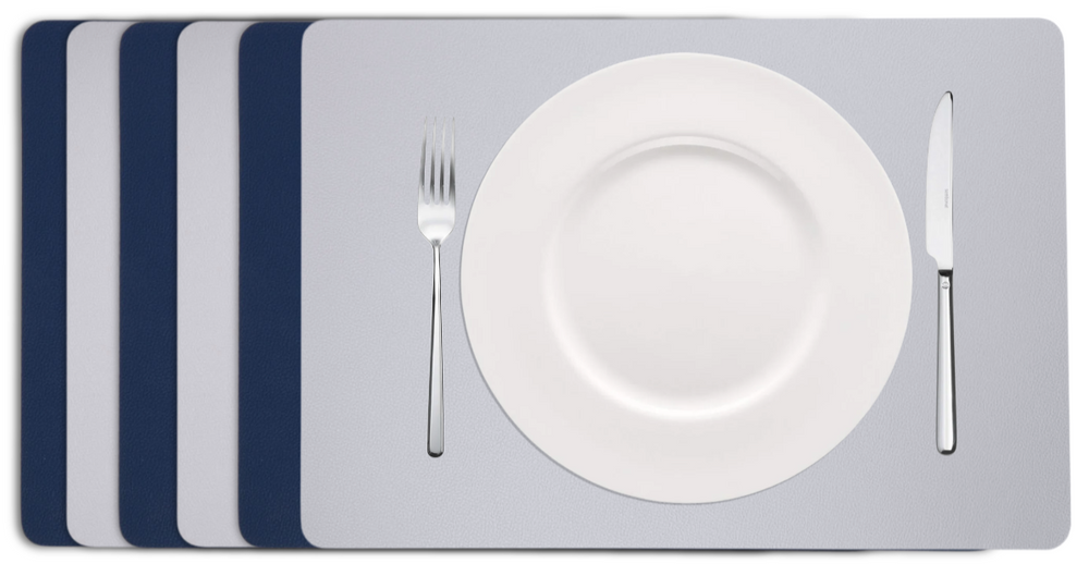 Cookinglife Tischsets - Doppelseitig - Veganes Leder - Grau / Blau 46 x 33 cm - 6 Stück