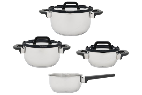 Cookinglife Topfset Stay Cool - RVS - Kookpan Ø 16, 20, 24 cm & Steelpan Ø 16 cm + Deksels - 7 delig