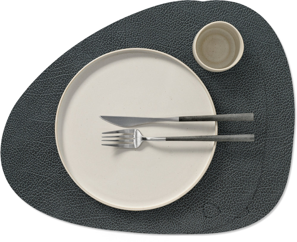 LIND DNA Tischsets Hippo - Leder - Schwarz Anthrazit - Curved - 44 x 37 cm - 2 Stück