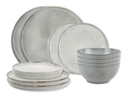 Salt & Pepper Geschirrset Artisan Green - 12-teilig / 4 Personen - 4 Speiseteller, 4 Frühstücksteller und 4 Schalen
