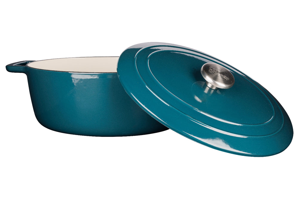Cosy & Trendy Braadpan met deksel Fontestic Gietijzer Green Heron Ovaal - 31 x 24 cm / 6 Liter - open