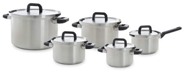 BK Pfannenset Flow Cool 5-teilig - Edelstahl - Kochtöpfe ø 16, 18, 20, 24 cm & Stieltopf ø 16 cm