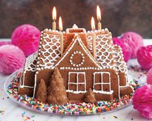 Nordic Ware Gugelhupfform Lebkuchenhaus / Gingerbread House Silber - Aluguss - 26 x 20 cm