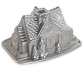 Nordic Ware Gugelhupfform Lebkuchenhaus / Gingerbread House Silber - Aluguss - 26 x 20 cm
