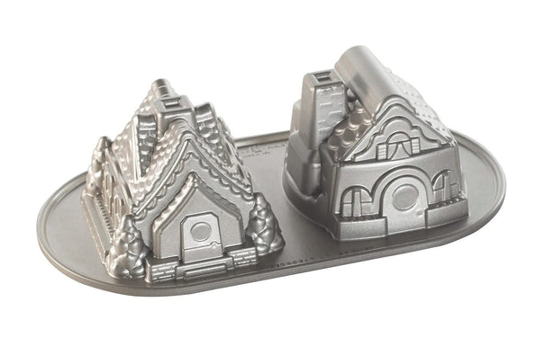 Nordic Ware Kuchenform Lebkuchenhaus Duet Silber - Aluguss - 32 x 17 cm