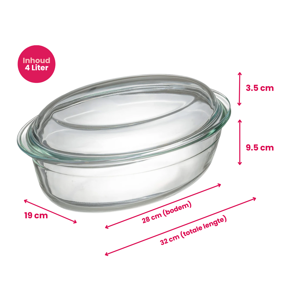 Sareva Auflaufform mit Deckel - Hitzebeständiges Glas - Oval - 28 x 19 cm / 4 Liter