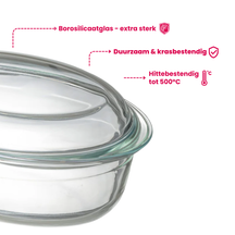 Sareva Auflaufform mit Deckel - Hitzebeständiges Glas - Oval - 28 x 19 cm / 4 Liter