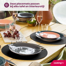 Cookinglife Tischsets - Veganes Leder - Schwarz - ø 38 cm - 6 Stück