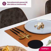 Cookinglife Tischsets - Doppelseitig - Veganes Leder - Cognac / Schwarz 46 x 33 cm - 6 Stück
