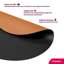 Cookinglife 6 Platzsets + 6 Untersetzer - Doppelseitig - Rund - Veganes Leder - Schwarz / Cognac - 12 Stück