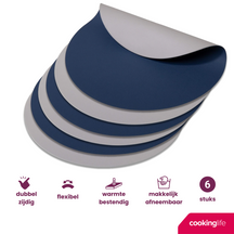 Cookinglife Tischsets - Doppelseitig - Veganes Leder - Grau / Blau ø 38 cm - 6 Stück