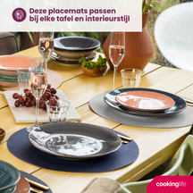 Cookinglife 6 Platzsets + 6 Untersetzer - Doppelseitig - Rund - Veganes Leder - Blau / Grau - 12 Stück