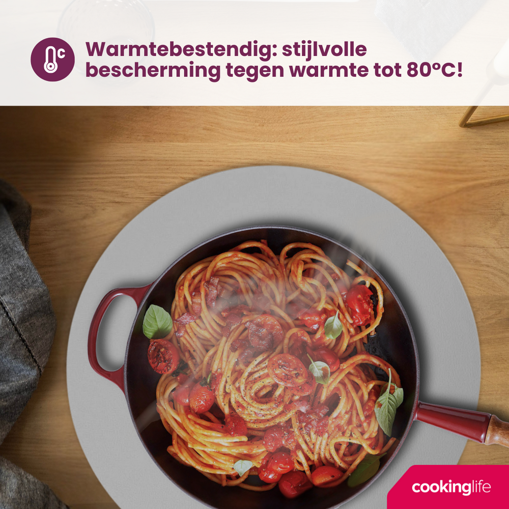 Cookinglife Tischsets - Doppelseitig - Veganes Leder - Grau / Blau ø 38 cm - 6 Stück