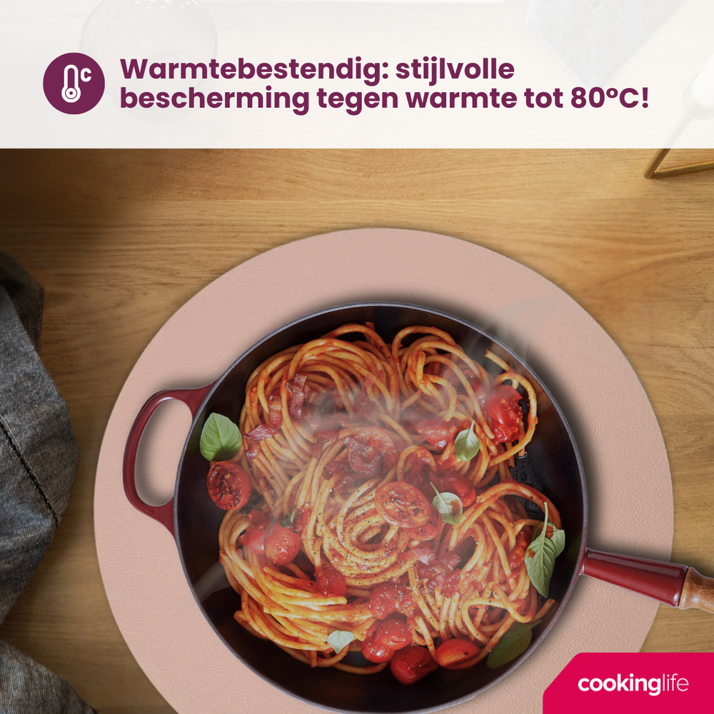 Cookinglife Tischsets - Doppelseitig - Veganes Leder - Grau / Rosa ø 38 cm - 6 Stück
