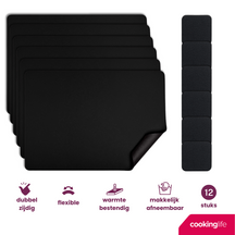Cookinglife 6 Platzsets + 6 Untersetzer - Veganes Leder - Schwarz - 12 Stück