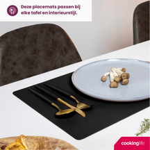 Cookinglife 6 Platzsets + 6 Untersetzer - Veganes Leder - Schwarz - 12 Stück