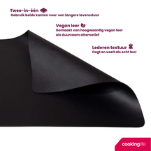 Cookinglife 6 Platzsets + 6 Untersetzer - Veganes Leder - Schwarz - 12 Stück