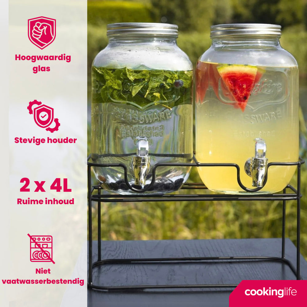 Cookinglife Dubbele Getränkespender - mit Halter - 2 x 4 Liter