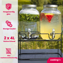 Cookinglife Dubbele Getränkespender - mit Halter - 2 x 4 Liter