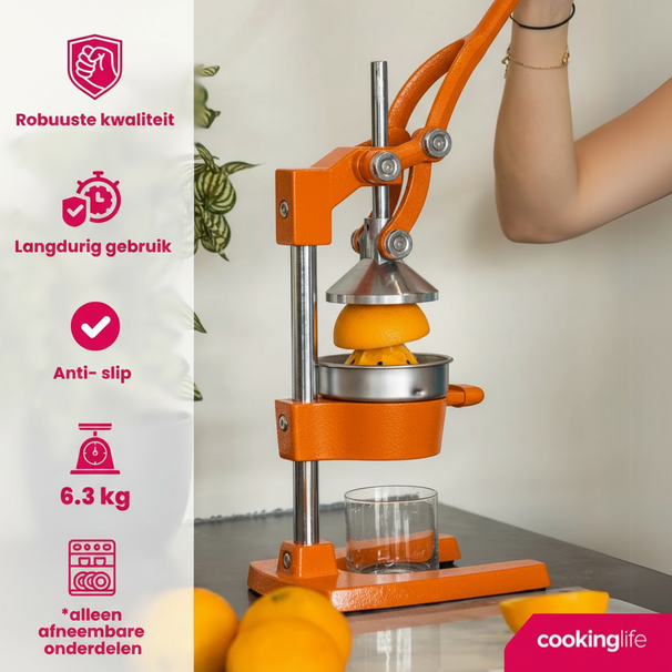 Cookinglife Zitruspresse - Gusseisen - Hebelmodell - Orange