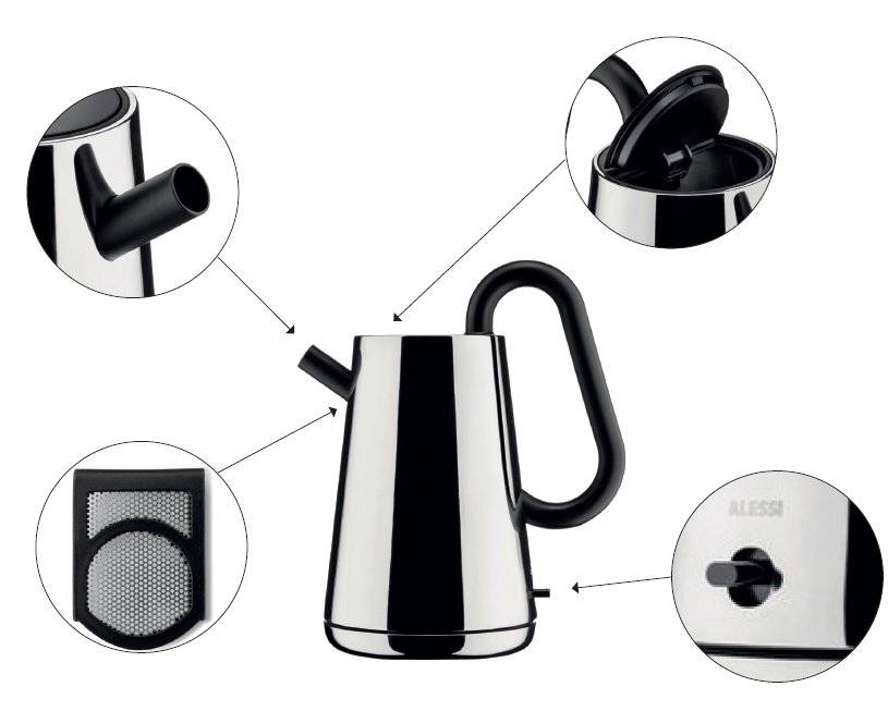 Alessi Wasserkocher Toru - 1.7 Liter - 2000 W - Nendo - NE01 B