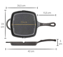 Blackwell Pfannenset Gusseisen – Bratpfanne Ø 25 cm und Grillpfanne 23 x 23 cm – geeignet für alle Wärmequellen – ohne Antihaftbeschichtung 