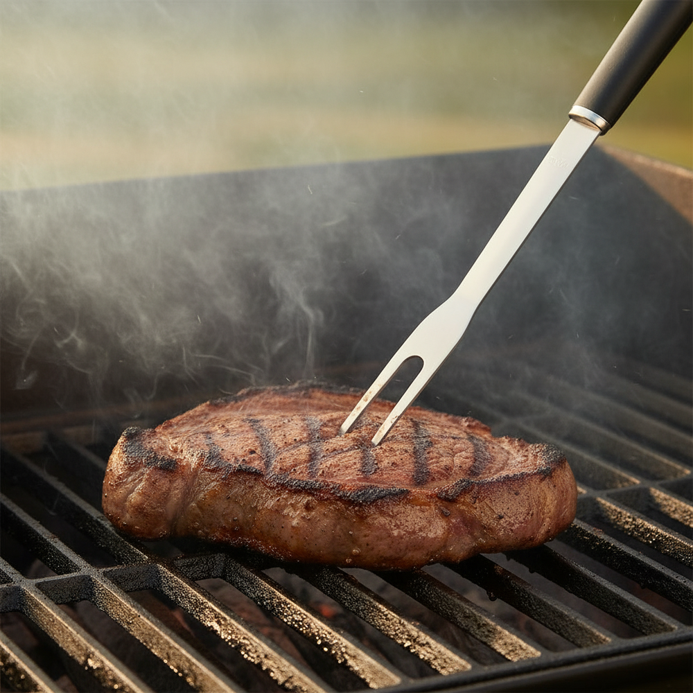 Cookinglife Grillbesteck 3-teilig Edelstahl - Schwarz - Spatel Zange Gabel