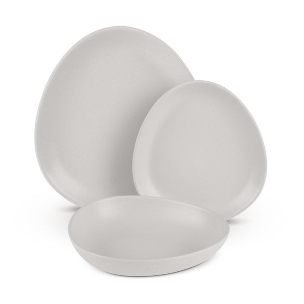 BerlingerHaus Geschirrset Matt Creme Oval - 18-teilig / 6 Personen - 6 Speiseteller, 6 Frühstücksteller und 6 Suppenteller