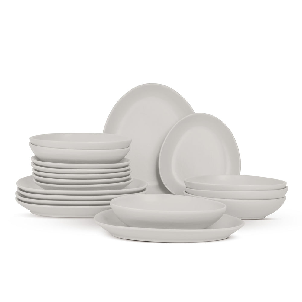 BerlingerHaus Geschirrset Matt Creme Oval - 18-teilig / 6 Personen - 6 Speiseteller, 6 Frühstücksteller und 6 Suppenteller