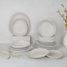 BerlingerHaus Geschirrset Matt Creme Oval - 18-teilig / 6 Personen - 6 Speiseteller, 6 Frühstücksteller und 6 Suppenteller