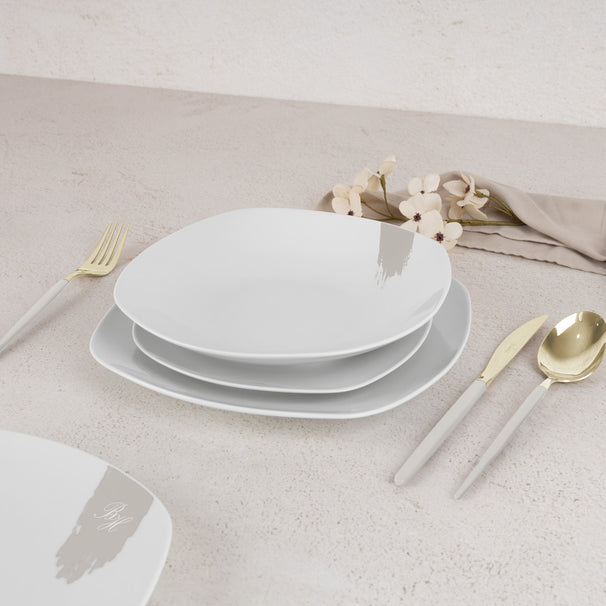 BerlingerHaus Geschirrset Weiß Creme - 18-teilig / 6 Personen - 6 Speiseteller, 6 Frühstücksteller und 6 Suppenteller