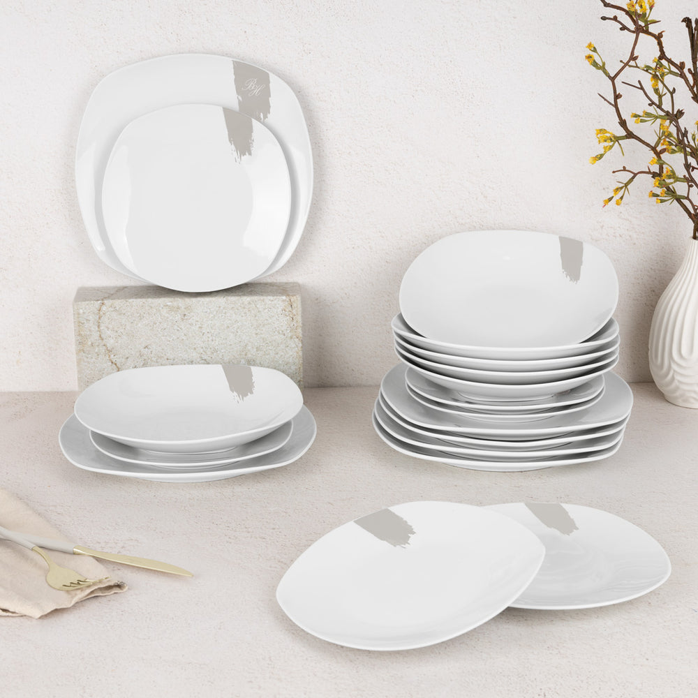 BerlingerHaus Geschirrset Weiß Creme - 18-teilig / 6 Personen - 6 Speiseteller, 6 Frühstücksteller und 6 Suppenteller