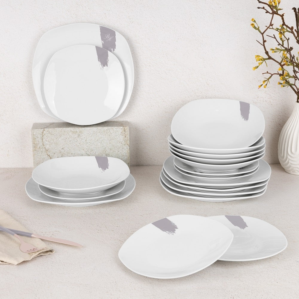 BerlingerHaus Geschirrset Taupe - 18-teilig / 6 Personen - 6 Speiseteller, 6 Frühstücksteller und 6 Suppenteller