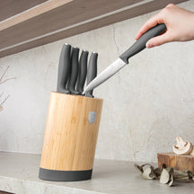 BerlingerHaus Messerblock Matt Anthrazit Rund 6-teilig - Kochmesser, Brotmesser, Santokumesser, Officemesser & Schälmesser