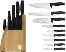 BerlingerHaus Messerblock Schwarz Roségold 10-teilig - Kochmesser, Brotmesser, Santokumesser, Officemesser, Schälmesser & 4 Steakmesser