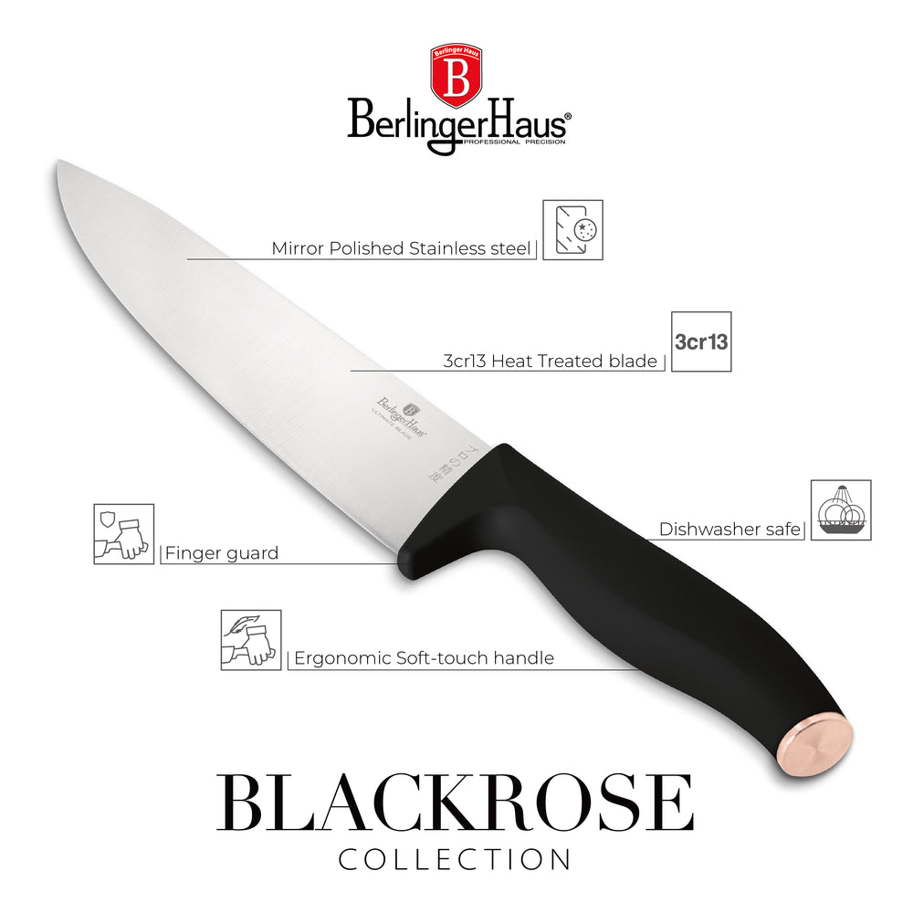 BerlingerHaus Messerblock Schwarz Roségold 10-teilig - Kochmesser, Brotmesser, Santokumesser, Officemesser, Schälmesser & 4 Steakmesser