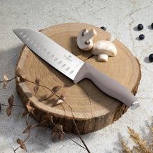 BerlingerHaus Messerset mit Messermagnetleiste Acaciahout Taupe - 6-teilig - Kochmesser, Brotmesser, Santokumes, Officemesser & Schälmesser