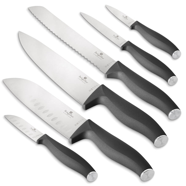 BerlingerHaus Messerset Matt Anthrazit 6-teilig - Kochmesser, Brotmesser, Santokumesser, Officemesser, Schälmesser & Mini Santokumesser