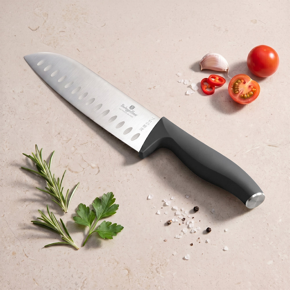 BerlingerHaus Messerset Matt Anthrazit 6-teilig - Kochmesser, Brotmesser, Santokumesser, Officemesser, Schälmesser & Mini Santokumesser