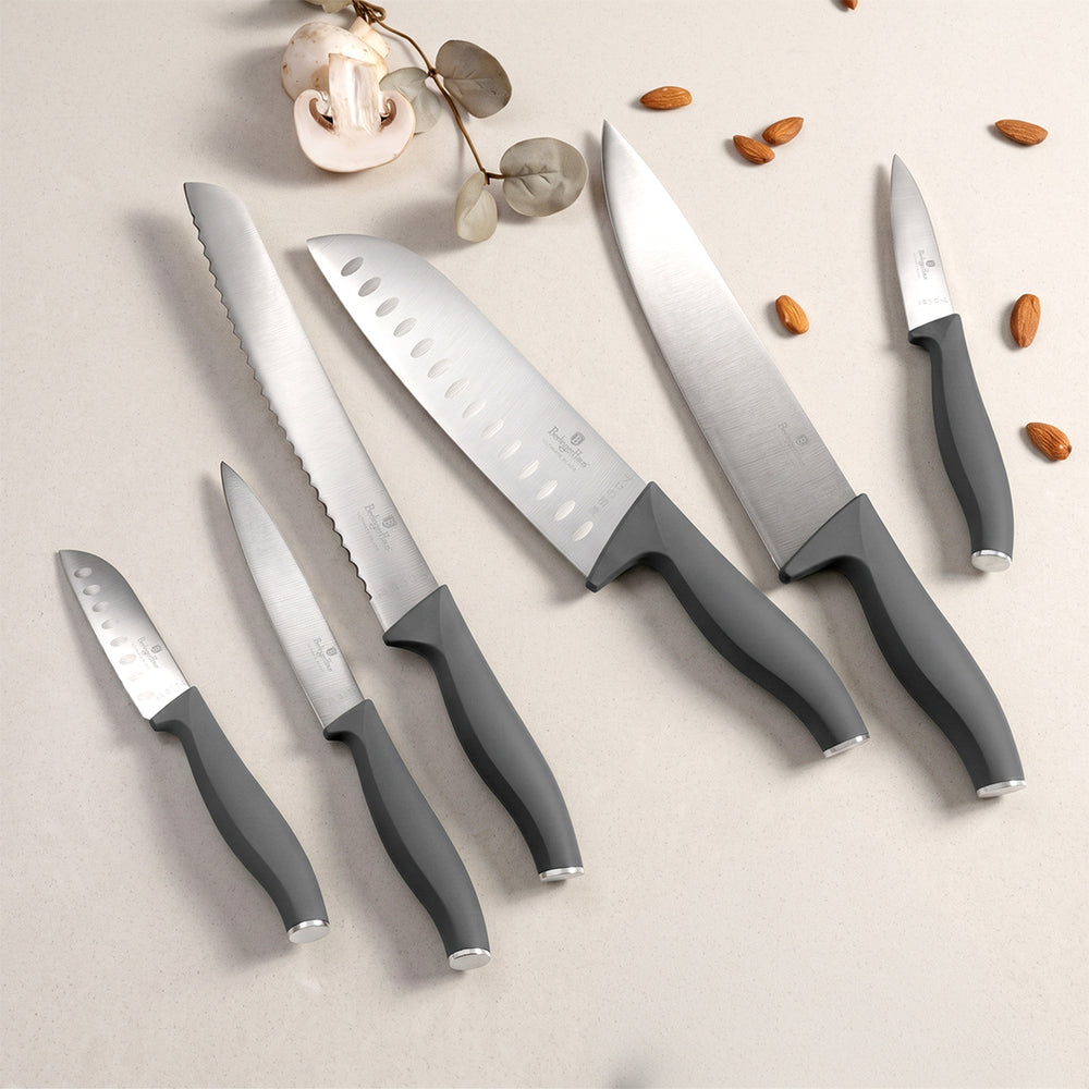 BerlingerHaus Messerset Matt Anthrazit 6-teilig - Kochmesser, Brotmesser, Santokumesser, Officemesser, Schälmesser & Mini Santokumesser