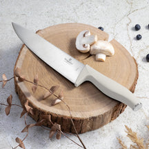 BerlingerHaus Messerset mit Schneidebrett Matt Creme 6-teilig - Kochmesser, Brotmesser, Fleischmesser, Officemesser & Schälmesser