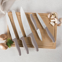BerlingerHaus Messerset mit Schneidebrett Taupe 6-teilig - Kochmesser, Brotmesser, Fleischmesser, Officemesser & Schälmesser