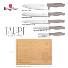 BerlingerHaus Messerset mit Schneidebrett Taupe 6-teilig - Kochmesser, Brotmesser, Fleischmesser, Officemesser & Schälmesser
